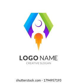 diseño del logotipo del cohete, estilo moderno del logotipo 3d en colores vibrantes gradientes