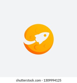 Rocket Logo Design with Moon vector