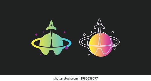 Plantilla de vectores planetarios de diseño de logotipo de cohetes