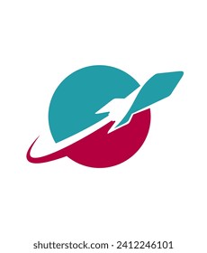 plantilla de diseño del logotipo del cohete. cohete alrededor de la ilustración del vector del planeta