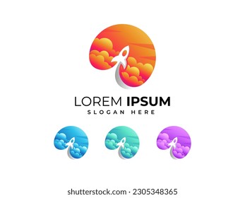Rocket logo design template flying in space