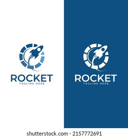 rocket logo design template. Rocket takes off from the surface of the moon or another planet.