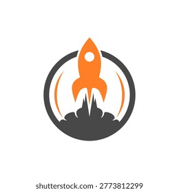 rocket logo design vector silhouette illustration, Orange rocket ship launching upwards fast