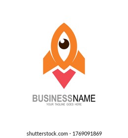 Logo del cohete e ilustración de diseño de ojos, plantilla de icono de visión, logotipo de arriba