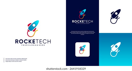 rocket logo with fire tail, technology education symbol, vector design illustration.