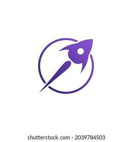 rocket logo flying high into the sky
