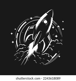 Rocket Logo, Rocket flying leaving clouds behind