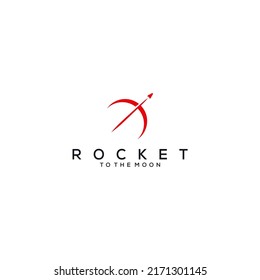 
rocket logo gliding to the moon, modern style logo template.