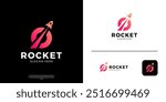 Rocket logo with gradient letter O symbol vector illustration.