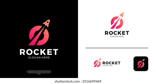 Rocket logo with gradient letter O symbol vector illustration.