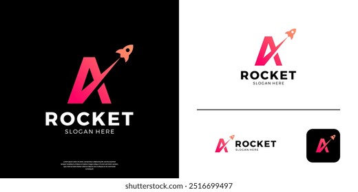 Rocket logo with gradient letter A symbol vector illustration.