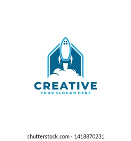 Rocket Logo Icon Vector Template. Vector Rocket Design Logo. Rocket And Home vector.
