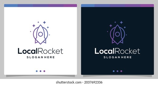 rocket logo icon vector template and location logo icon with flat lines