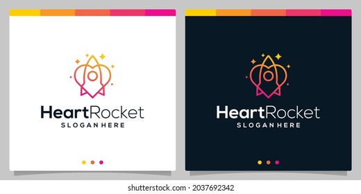 rocket logo icon vector template and heart logo icon with flat lines