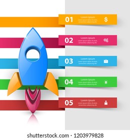 Rocket logo. Infographic design template and marketing icons.