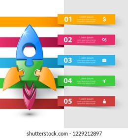 Rocket logo. Infographic design template and marketing icons.