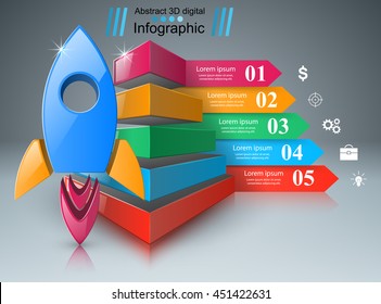 Rocket logo. Infographic design template and marketing icons.