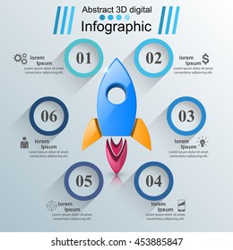 Rocket logo. Infographic design template and marketing icons.
