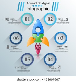 Rocket logo. Infographic design template and marketing icons.