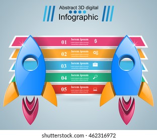 Rocket logo. Infographic design template and marketing icons.