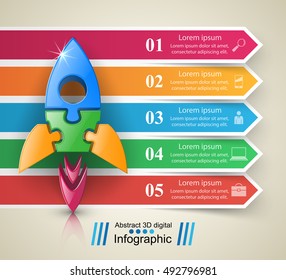 Rocket logo. Infographic design template and marketing icons.