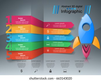 Rocket logo. Infographic design template and marketing icons.