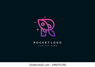 Rocket logo. Initial Letter R rocket logo design monoline