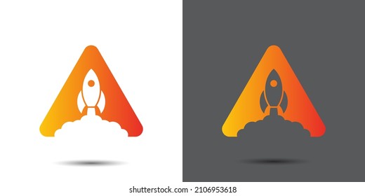 Rocket logo, launch logo, start-up logo, boost logo template in a gradient of fire flame