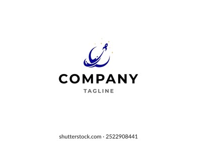 rocket logo launching in space with flat vector design style