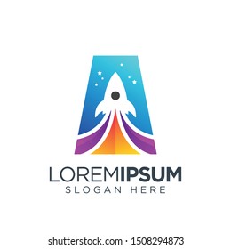 rocket logo letter a.  space ship logo.