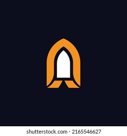 rocket logo with A letter, missile logo icon with A