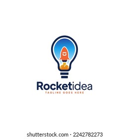 Rocket logo in a light bulb, idea symbol taking off
