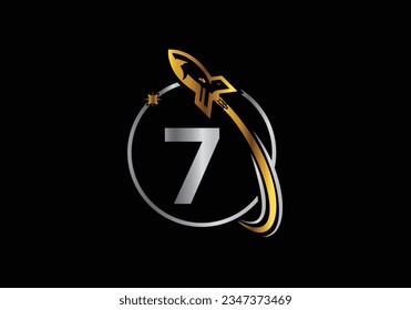 Rocket Logo On Letter 7 Vector Template design. Rocket icon. Font emblem. Modern vector logo for business and company identity.