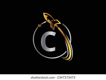 Rocket Logo On Letter C Vector Template design. Rocket icon. Font emblem. Modern vector logo for business and company identity.