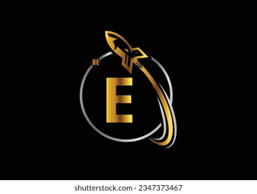 Rocket Logo On Letter E Vector Template design. Rocket icon. Font emblem. Modern vector logo for business and company identity.