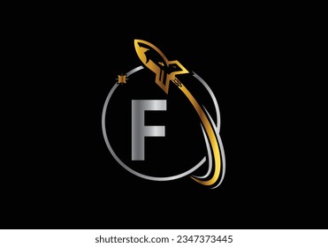 Rocket Logo On Letter F Vector Template design. Rocket icon. Font emblem. Modern vector logo for business and company identity.