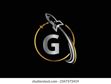 Rocket Logo On Letter G Vector Template design. Rocket icon. Font emblem. Modern vector logo for business and company identity.