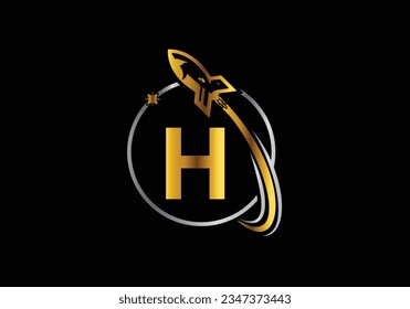 Rocket Logo On Letter H Vector Template design. Rocket icon. Font emblem. Modern vector logo for business and company identity.