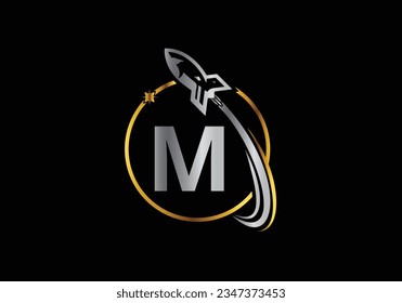 Rocket Logo On Letter M Vector Template design. Rocket icon. Font emblem. Modern vector logo for business and company identity.