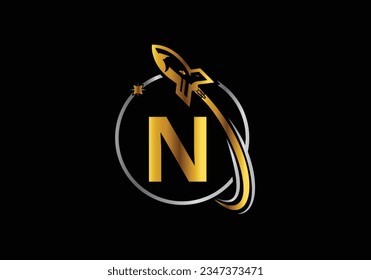 Rocket Logo On Letter N Vector Template design. Rocket icon. Font emblem. Modern vector logo for business and company identity.