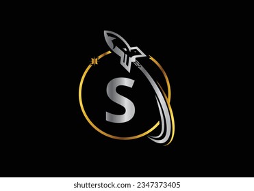 Rocket Logo On Letter S Vector Template design. Rocket icon. Font emblem. Modern vector logo for business and company identity.