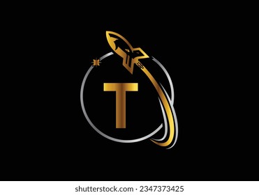 Rocket Logo On Letter T Vector Template design. Rocket icon. Font emblem. Modern vector logo for business and company identity.