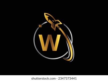 Logo De Cohetes En El Diseño De Plantilla De Vector Letra W. Icono de cohete. emblema de letra. Logo vectorial moderno para identidad empresarial y de empresa.