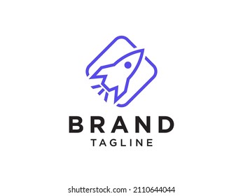 Rocket Logo. Purple Geometric Shapes Simple Rocket Icon Cutout Style isolated on White Background. Usable for Business and Technology Logos. Flat Vector Logo Design Template Element.