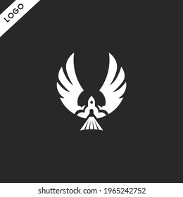 Rocket Logo Set With Bird Wings Black and white Suitable for T-shirt Screen Printing, Company Logos, etc.