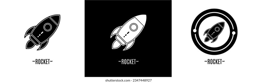 Conjunto de logotipo de cohete. Colección de logotipos en blanco y negro. Vector de material.