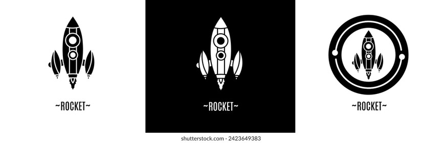 Rocket logo set. Collection of black and white logos. Stock vector.