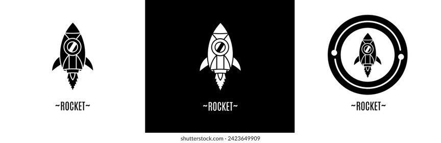 Rocket logo set. Collection of black and white logos. Stock vector.