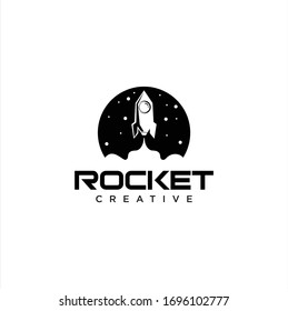 Rocket logo silhouette space satelite retro Design Vector Stock Illustration. 