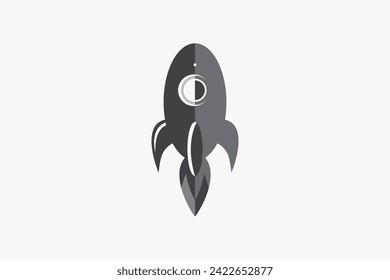 Rocket-Logo. Einfache Rakete einzeln auf weißem Hintergrund. Für das Branding von Unternehmenstechnologien verwendbare Unternehmen mit Bezug zu Technologie, Wissenschaft, Raum, Astronaut, Planet, Shuttle, Galaxie, Astronomie,